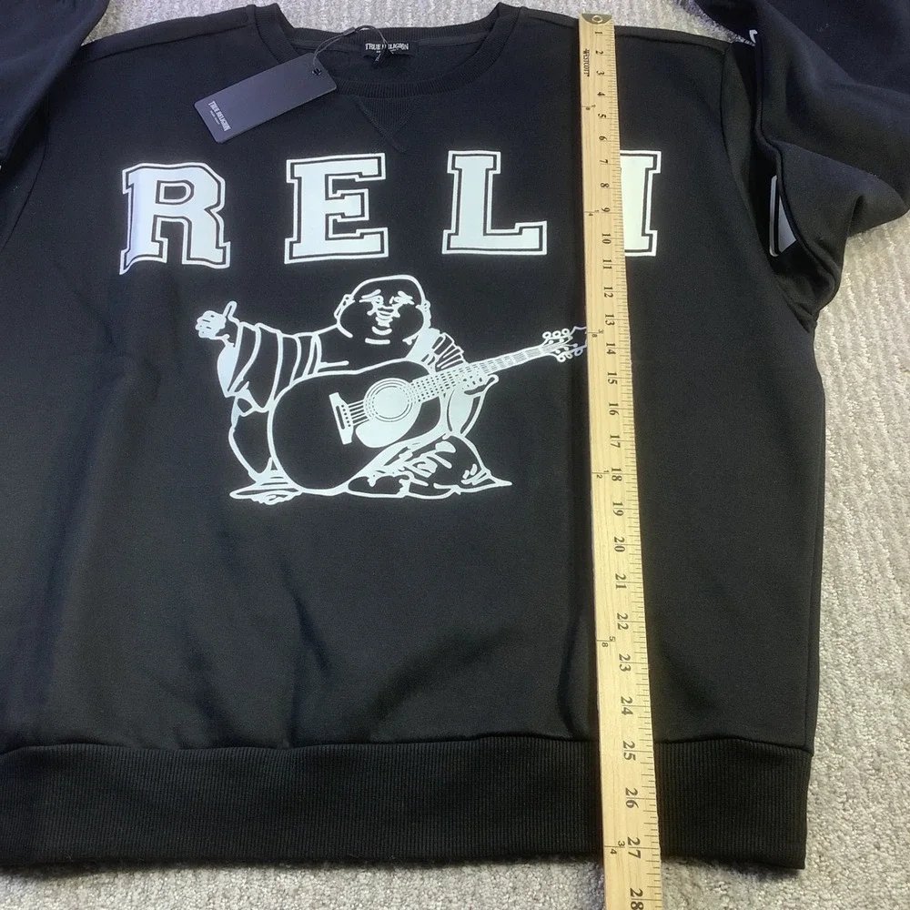 True Religion BF Crew Neck Fashion Pullover Sweatshirt‎ Jet Black XL NWT